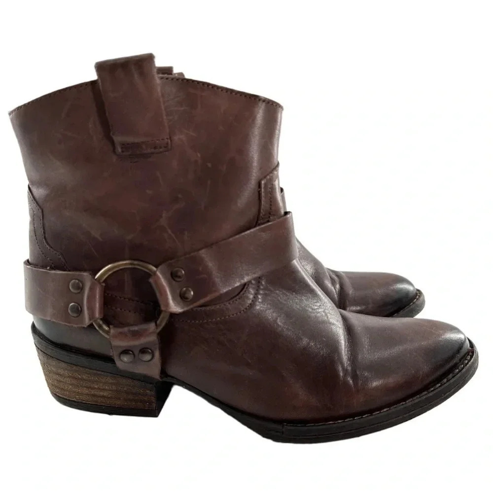 Krbonell ankle booties size 8.5 brown leather boots rodeo western harness